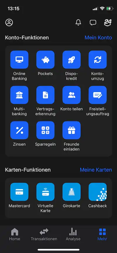 Die App der C24 Bank bietet viele Funktionen und ist trotzdem übersichtlich.