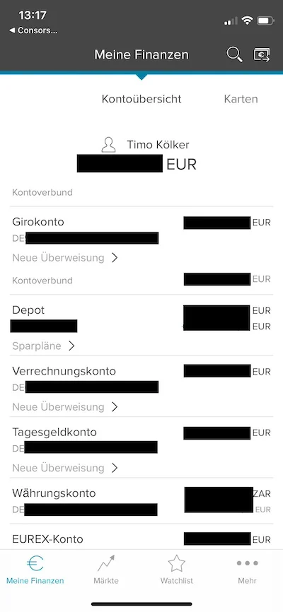 Die App der Consorbank bietet umfangreiche Funktionen